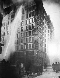 horse drawn fire engine at the scene of the triangle shirtwaist factory fire